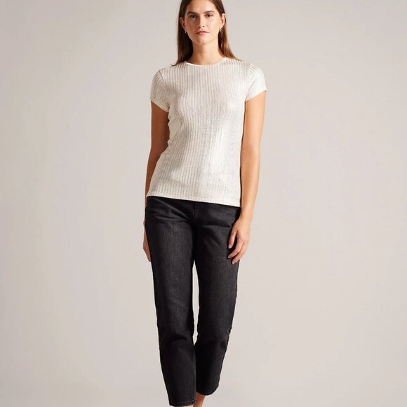 Ted Baker KATRINO Ribbed Metallic T-Shirt Size 3 - Picture 2 of 8